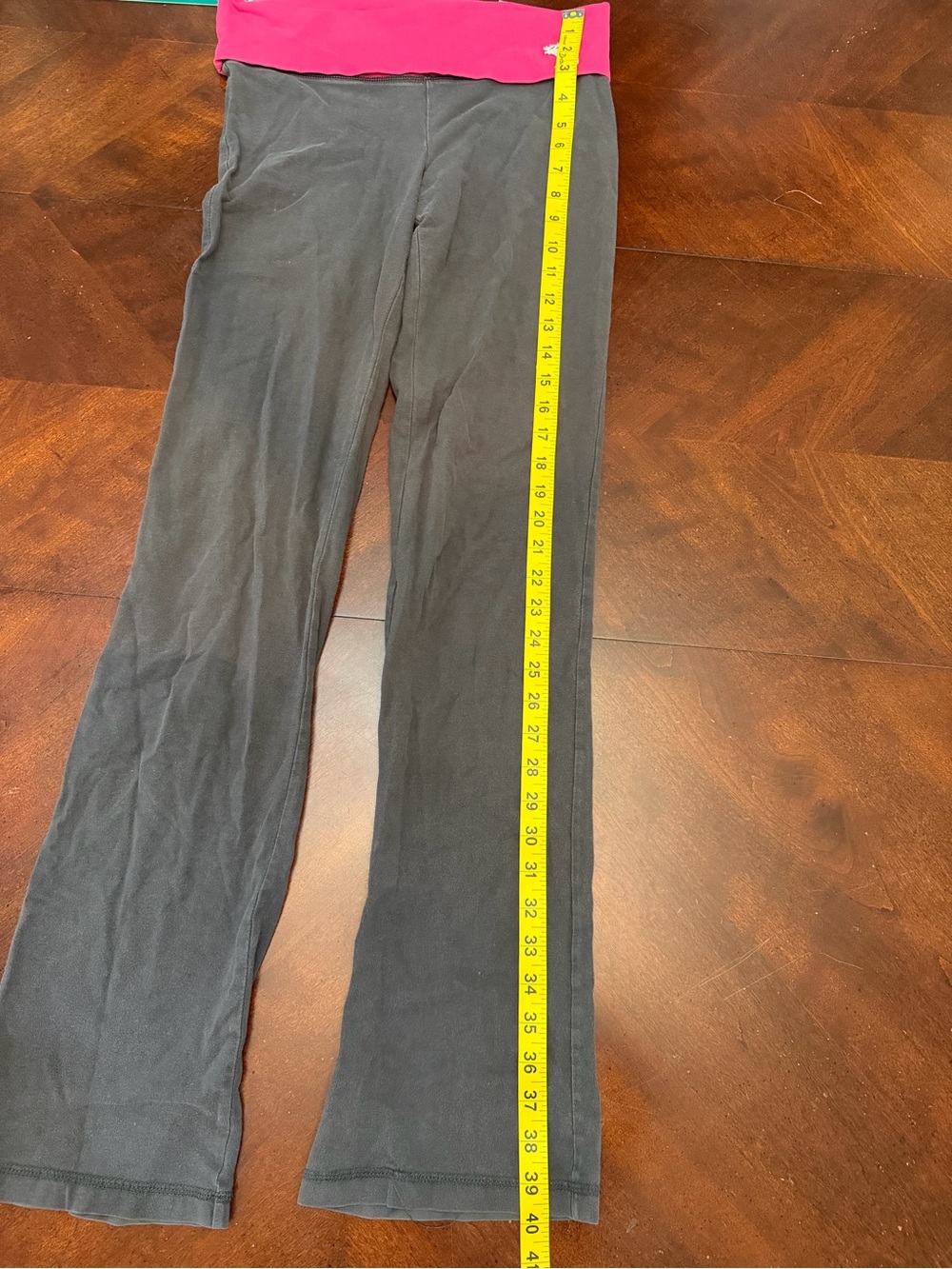 Abercrombie & Fitch Y2K Vintage Bright Pink Fold-Over Waistband Gray Yoga Pants - Picture 2 of 6